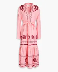 Saloni Alexia embroidered linen midi dress - Pink Pink