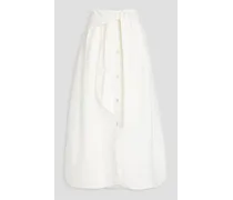 Pleated linen-blend midi skirt - White