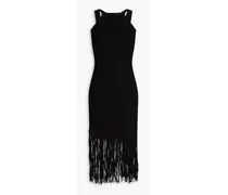 Susanne fringed stretch-knit midi dress - Black