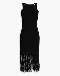 Sandro Fringed stretch-knit midi dress - Black Black