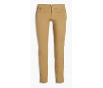 Skinny-fit embroidered stretch-cotton twill pants - Neutral