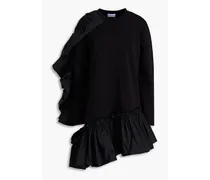 Asymmetric French cotton terry-paneled taffeta mini dress - Black