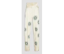 Elliana belted embellished satin wide-leg pants - White