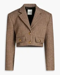 Sandro Cropped herringbone wool-blend blazer - Brown Brown