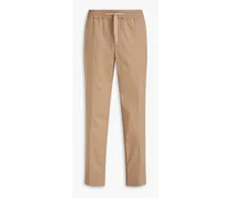 Tapered cotton-blend twill drawstring pants - Neutral