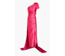 Marta one-shoulder bow-detailed satin gown - Pink