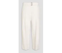 Belted wool and cotton-blend twill wide-leg pants - White