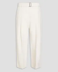 Brunello Cucinelli Belted wool and cotton-blend twill wide-leg pants - White White