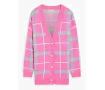 Cecily checked jacquard-knit cardigan - Pink