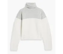 Two-tone cable-knit wool turtleneck sweater - Gray