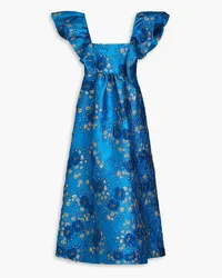 Ganni Gathered metallic cloqué midi dress - Blue Blue