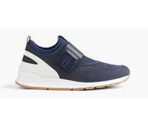 Perforated nubuck, neoprene and leather sneakers - Blue