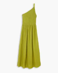 THREE GRACES Isa one-shoulder shirred seersucker maxi dress - Green Green