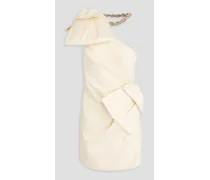 Fauve one-shoulder embellished bow-detailed taffeta mini dress - White