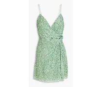 Alice Olivia - Celestine wrap-effect embellished chiffon mini dress - Green