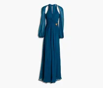 Wrap-effect cutout silk-blend chiffon maxi dress - Blue