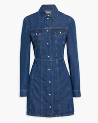 Ganni Flocked denim mini shirt dress - Blue Blue