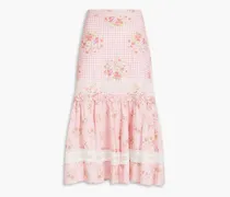 Arla floral-print cotton-seersucker midi skirt - Pink