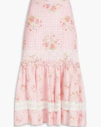 LoveShackFancy Arla floral-print cotton-seersucker midi skirt - Pink Pink