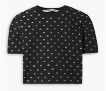Cropped crystal-embellished stretch-jersey T-shirt - Black