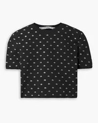 Alexander Wang Cropped crystal-embellished stretch-jersey T-shirt - Black Black