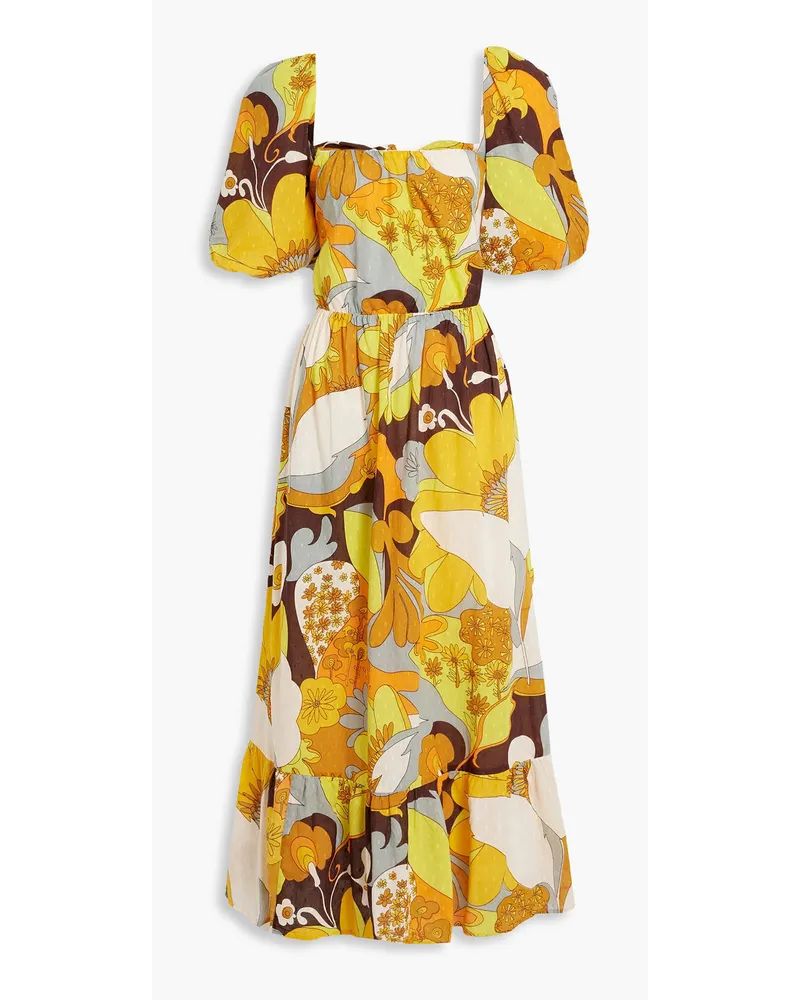Antik Batik Bahia printed fil coupé cotton maxi dress - Yellow Yellow