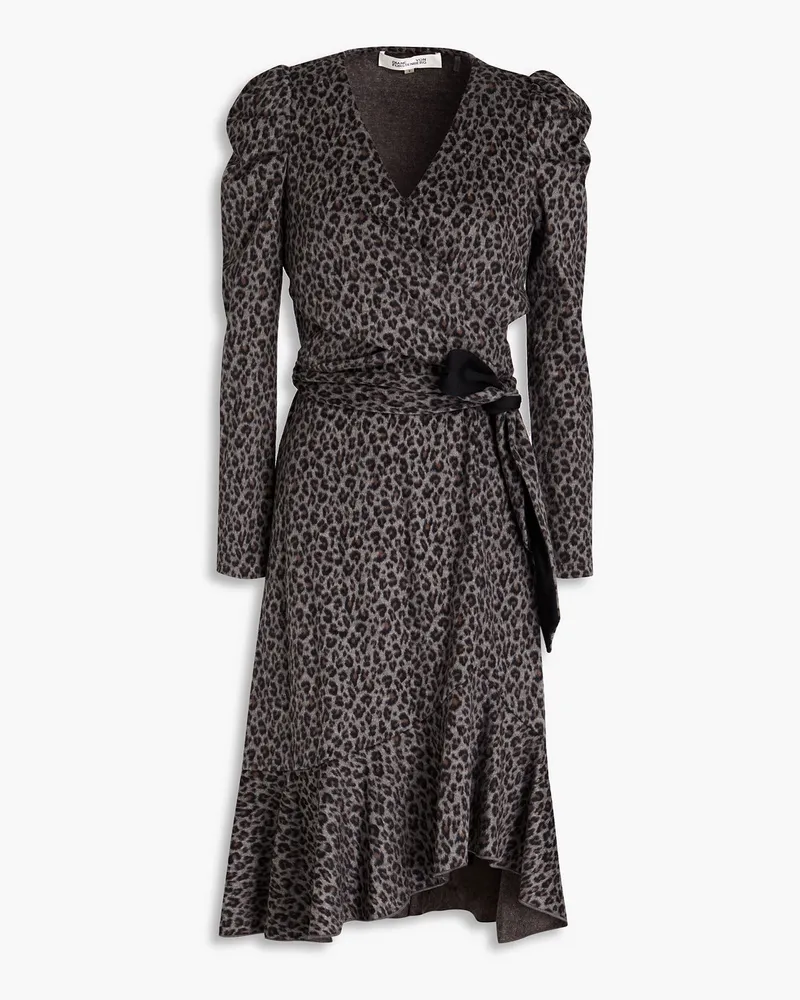 Sienna wrap-effect leopard-print brushed cotton and wool-blend dress - Gray