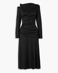 Victoria Beckham Cold-shoulder ruched glossed-jersey midi dress - Black Black