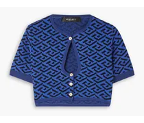 Cropped cutout jacquard-knit cardigan - Blue
