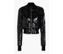 Cropped sequined tulle bomber jacket - Black