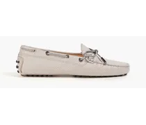 TOD'S Bow-detailed lizard-effect leather loafers - Gray Gray