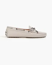 TOD'S Bow-detailed lizard-effect leather loafers - Gray Gray