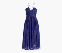 Metallic fil coupé silk-blend midi dress - Blue