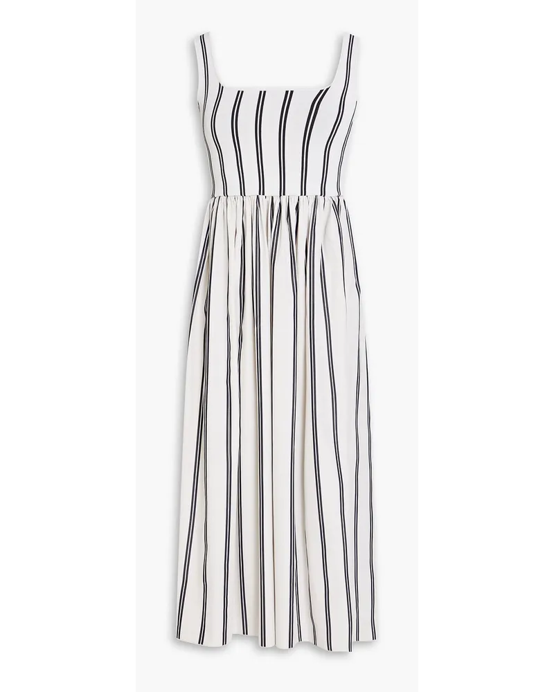 Knit-paneled striped poplin midi dress - Gray
