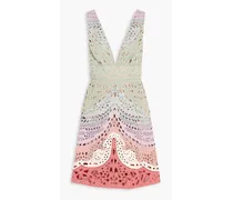 Embellished broderie anglaise linen mini dress - Multicolor
