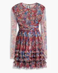 Philosophy Di Lorenzo Serafini Ruffled floral-print tulle mini dress - Blue Blue