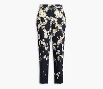 Floral-print cotton-blend cloqué straight-leg pants - Blue