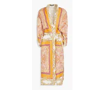 Belted printed slub linen kimono - Orange