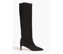 Glittered suede knee boots - Black