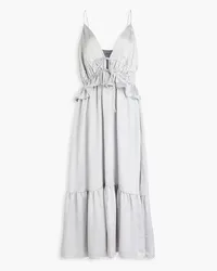 Solid and Striped Ruffled crinkled-satin midi dress - Gray Gray