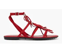 Logo-appliquéd fringed suede sandals - Red