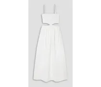 Tayari cutout shirred linen midi dress - White