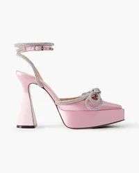 Mach & Mach Double Bow crystal-embellished satin platform pumps - Pink Pink