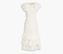 Tiered chiffon-paneled linen and silk-blend gown - White