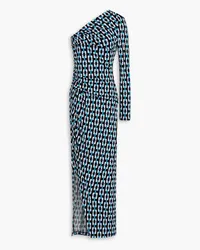 Diane von Furstenberg Kitana one-sleeve ruched printed jersey maxi dress - Blue Blue