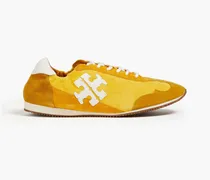 Leather-trimmed suede sneakers - Yellow