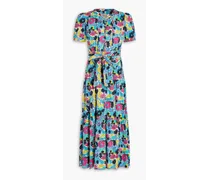 Frankie tiered floral-print stretch-cotton poplin midi dress - Blue