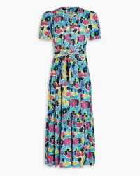 Diane von Furstenberg Frankie tiered floral-print stretch-cotton poplin midi dress - Blue Blue