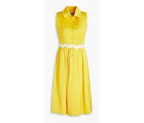 Gathered cotton-blend poplin midi shirt dress - Yellow