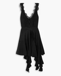 Victoria Beckham Ruffled lace-trimmed jersey and satin mini dress - Black Black